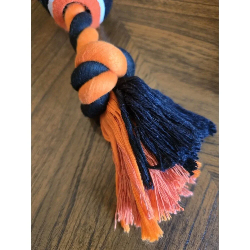 Orange Black Rope Dog Tug Toy Tennis Ball Knotted Chew Fetch Halloween M L XL